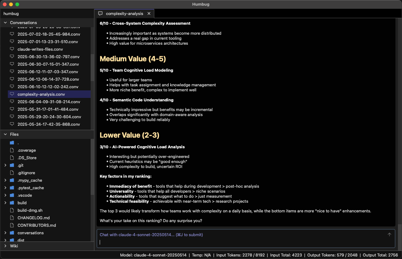 A screenshot for Humbug v0.23 while in development
